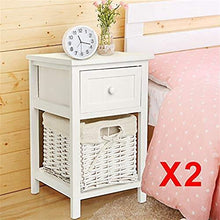 ZhuFengshop Comodini, Set di 2 Lucido Comodino Bianco Dresser con 1 cassetto e 1 Cesto Rattan for Camera da Letto Comodino Side Table