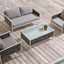 Meubletmoi - Divano basso a 2 posti da giardino in alluminio grigio e textilene intrecciato grigio – Jiji