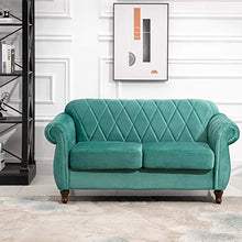 homcom Divano 2 Posti in Legno e Velluto Verde, Spessa Imbottitura, Design Vintage rétro, 148 x 72 x 76cm