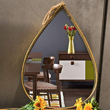 Specchio per Il Trucco a Goccia d'Acqua in Ferro Specchio per Il Trucco in Corda di Canapa retrò Specchio a Parete per Bagno Bagno Specchio HD Decorazione Specchio sospeso
