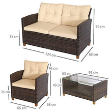 Set Salotto da Giardino Divano 2 Poltrone e Tavolino in Rattan Marrone e Beige