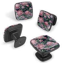 chrysanthemum and peonies Pomelli per Porta Set di 4 Pomelli per Mobili Manopole per Cassetti Cucina Armadio Vetro