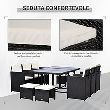 Outsunny Set di Mobili da Giardino in Rattan da Esterno Set da Pranzo 11 PZ con Cuscini Nero