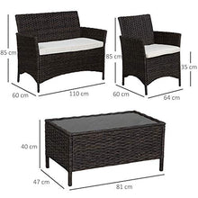 Outsunny Salotto da Esterno Set 4 Pzi:1 Divano/2 Poltrone/1 Tavolino, Mobili Giardino in Rattan, Nero e Bianco
