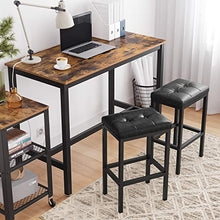 VASAGLE Sgabelli da Bar, Set di 2 Sgabelli da Pranzo Imbottiti in PU, 40 x 30 x 62 cm, Senza Schienale, Montaggio Semplice, Industriale, Sala da Pranzo, Cucina, Cuscino Nero e Telaio Nero LBC068B81