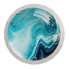 4 pcs White Cabinet Knobs for Kitchen Cabinets Bedroom Wardrobe Dresser Drawers Blue abstract art