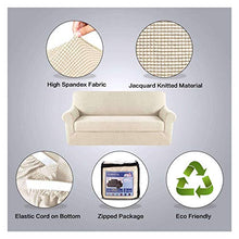 HUANXA Elasticizzato Jacquard Copridivano, 2 Pezzo Copripoltrona Copricuscino per Divano per 1 2 3 4 Posti Fodera per Divano Protezione per Mobili Divano Protector -Colore Naturale- 3 posti