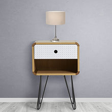 Comodino Buda con 1 cassetto, colore Quercia, gambe metalliche in nero