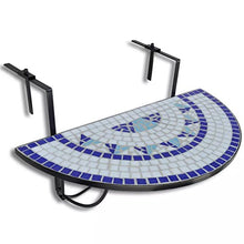 Tavolino Appendibile da Balcone/Tidyard Mosaico Balcone tabella d'Attaccatura Semicircolare 76 x 56 x 64 cm | Blu e Bianco