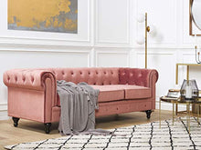 Beliani Divano a 3 Posti in Velluto Rosa Gambe Nere Moderno Chesterfield