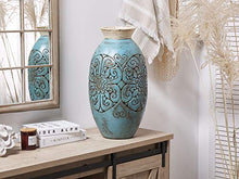 Beliani Vaso Decorativo Boho Argilla Blu con Motivo Floreale Eleusis