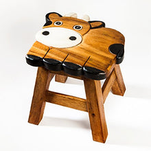 Fairentry, Robusto sgabello per bambini, in legno massello, con motivo a mucca, altezza della seduta: 25 cm