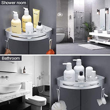 Yizhet 2 pezzi Mensola Doccia per Bagno, Senza Foratura Scaffale da Bagno Angolare Triangolare di Alluminio Rack a Muro con 4 ganci per Cucina Foratura Autoadesivo Montato A Muro (Argento)