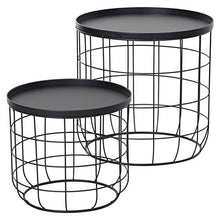 Outsunny Set 2 Pezzi Tavolini da caffè, Tavolino Contenitore per Soggiorno in Metallo Nero, Φ50x50cm & Φ41.5x35.5cm