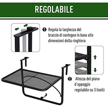 Outsunny Tavolino da Appendere alla Ringhiera del Balcone Regolabile in Altezza Ferro 60 x 56.5 x 45 cm Nero