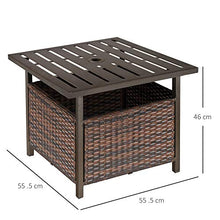 Outsunny Tavolo da Giardino con Foro per Ombrellone e Cesta Inferiore in Rattan PE e Acciaio, 55.5x55.5x46cm Marrone