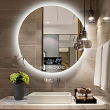 Specchio da bagno intelligente touch screen antiappannante specchio luminoso a led specchio rotondo con luce di cortesia, visualizzazione del tempo e della temperatura regolazione a tre colori