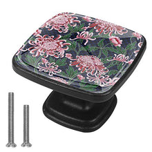 chrysanthemum and peonies Pomelli per Porta Set di 4 Pomelli per Mobili Manopole per Cassetti Cucina Armadio Vetro
