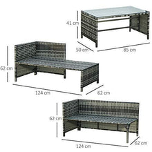 Outsunny Salotto da Giardino con Divano da Esterno, Tavolino, Chaise Longue in Rattan e Cuscini Imbottiti, Grigio - Arredi Casa