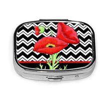 Scatola quadrata per pillole medicinali con papavero rosso e bianco a zig-zag zig-zag alla moda portapillole da viaggio per integratori di vitamine