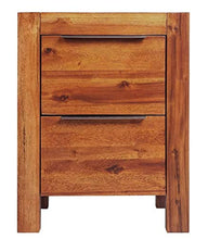 Comodino da notte in stile industriale, in legno massello di acacia, con 2 cassetti, marrone, 45 x 42 x 58 cm