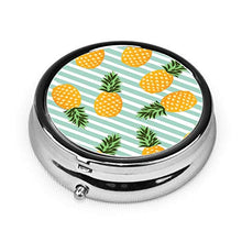 Ananas con strisce senza cuciture, contenitore rotondo per pillole a 3 scomparti, in metallo, per medicina e vitamine, contenitore decorativo per viaggi all'aperto