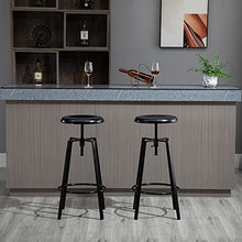 homcom Set 2 Sgabelli da Bar Rotondi Altezza Regolabile con Poggiapiedi, Senza Schienale, Stile Industriale, Nero, 40x40x 68-83cm
