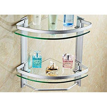 AGGF Towel Rail Double Layer Glass Shelf Corner Shelf Aluminum Bathroom Storage Rack Bathroom Wall-Mounted Bathroom Shelf Easy To Install AW I-12