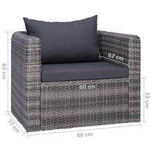 Tidyard Set Divani da Giardino 7 pz con Cuscini in Polyrattan,Poltrone e Tavolino,Grigio