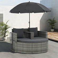 vidaXL Divani Set da Giardino con Parasole in Polyrattan Grigio Salotto Canapè