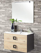 Mobile da bagno con lavabo sospeso - Componibile bagno sospeso 2 cassetti con maniglie in metallo, lavabo in ceramica e specchio con luce a Led. cm. 81 x 47 x 190h. Mobile di altissima qualit�. (STMB)