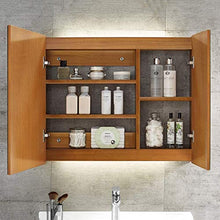 KAISIMYS Armadietti a Specchio Armadietto a Specchio da Bagno Specchio a Doppia Porta con Armadio a LED Quadrato in Legno massello (Colore: Marrone, Dimensioni: 70 * 65 * 14 cm)