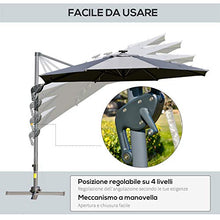 Outsunny Ombrellone a Braccio per Esterno, Giardino o Terrazza con Luci a LED e Angolazione Regolabile, Grigio