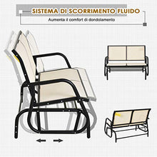 Outsunny Panchina a Dondolo da Giardino a 2 Posti in Metallo e Tessuto Traspirante, 120x70x85cm, Beige