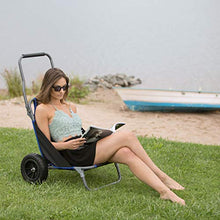 Relaxdays Carrellino Pieghevole, Sedia da Spiaggia con Ruote, max. 100 kg ca, Carrello Grande da Mare, Nero, acciaio, poliestere, gomma, 1 pz