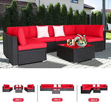 MengFeiNi Set di Mobili per Esterni da 7 Pezzi in Patio in PE in PE in Rattan con 2 Cuscini E Tavolo da tè (Rosso)