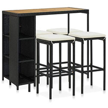 FAMIROSA Set da Bar da Giardino 5 pz con Cuscini in Polyrattan Nero-4916