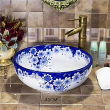 Jgophu - Lavabo in ceramica da appoggio, colore: blu e bianco