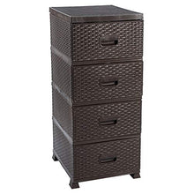 ADGO Armadio con 4 cassetti, in rattan, per camera da letto, armadio, in plastica, 38 x 45 x 90 cm, marrone