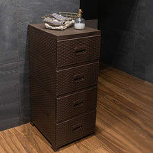 ADGO Armadio con 4 cassetti, in rattan, per camera da letto, armadio, in plastica, 38 x 45 x 90 cm, marrone