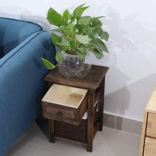 HYM 2 Pezzi Set da Comodino in Legno Naturale con Cassetti E Cesto Marrone