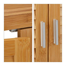 Relaxdays Mobile Sottolavabo LAMELL in bambù & MDF, Armadietto, Lavandino, Lamellato, 2 Ante, 60x67x30 cm ca, Naturale, bambú, Marrone, 1 pz