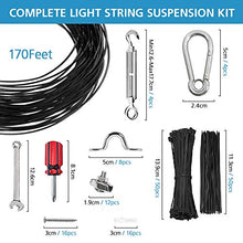 SUVOM Kit Fune in Acciaio Inossidabile da 52 m, Kit per Appendere le Luci, Kit di luci per esterni Kit di Sospensione con Gancio a Sospensione per Luci a Corde per Patio, Padiglione, Coperta, Giardino