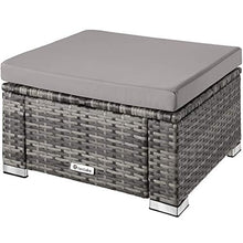TecTake 800768 Pouf in Polyrattan, Confortevole Cuscino, Resistente alle Intemperie - Disponibile in Diversi Colori - (Grigio | No. 403582)