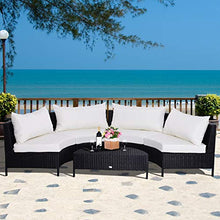 Outsunny Divano da Esterno in Rattan, Set 5 Pezzi con Pouf, Salottino per Il Giardino Nero e Bianco 96cmx 65cmx 65cm