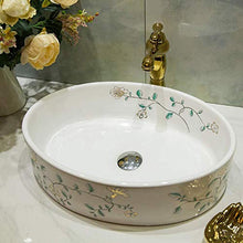 Jgophu Lavandino da bagno in ceramica con orchidea dorata dipinta a mano