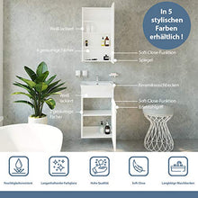 Planetmöbel - Set di mobili da bagno composto da mobile sotto-lavabo e armadietto a specchio, con sifone, ideale per il bagno degli ospiti, colore bianco