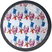 Acquerello rosso del ramo di fiore degli uccelli blu Pomelli per Porta Set di 4 Pomelli per Mobili Manopole per Cassetti Cucina Armadio Vetro