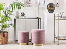 Set di 2 Pouf Contenitore con Rivestimento in Poliestere Rosa Base Dorata Garland