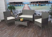 Mendler Salottino da Esterno Giardino HWC-F55 polyrattan Grigio con Cuscini Avorio